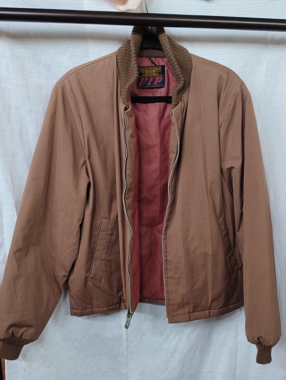 VIP Brown/Tan Bomber Jacket with Contrasting Rose Lining